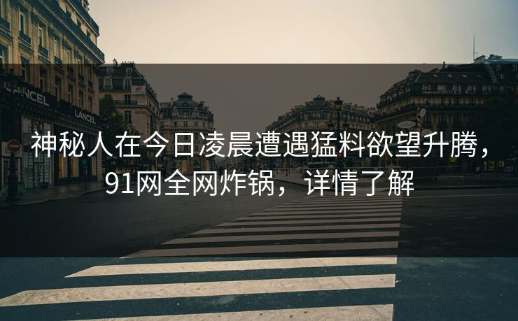 神秘人在今日凌晨遭遇猛料欲望升腾，91网全网炸锅，详情了解