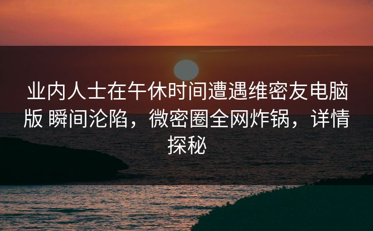 业内人士在午休时间遭遇维密友电脑版 瞬间沦陷,微密圈全网炸锅,详情探秘 业内人士在午休时间遭遇维密友电脑版 瞬间沦陷,微密圈全网炸锅,详情探秘