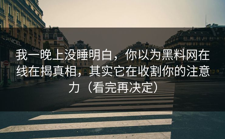 我一晚上没睡明白，你以为黑料网在线在揭真相，其实它在收割你的注意力（看完再决定）